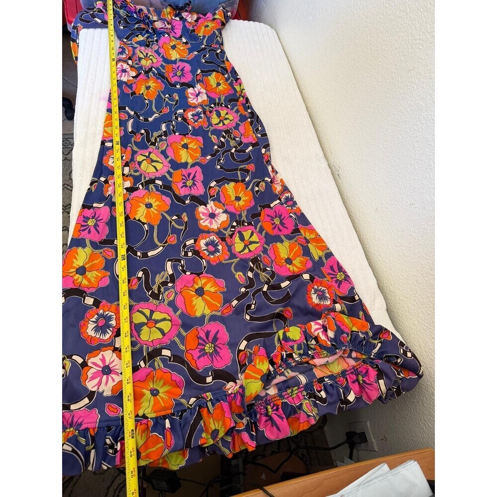 Patricia Fair XS Blue Floral Ruffle V neck Maxi Dress Long Sleeve - Picture 12 of 16